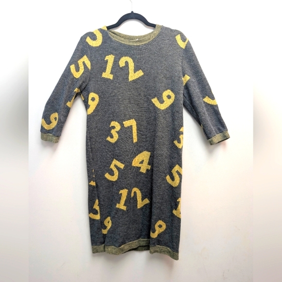 Vintage 1990's Gray Sweater Dress with Yellow Numbers - Picture 1 of 5